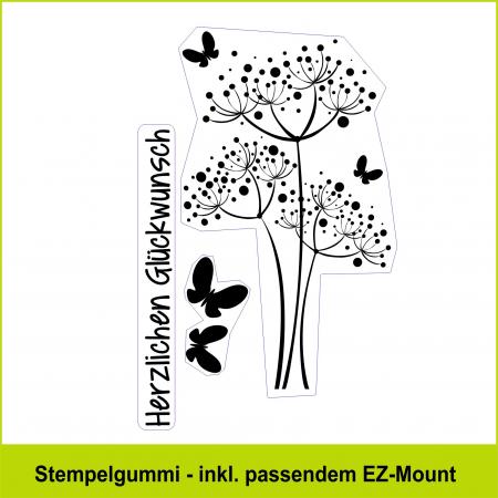 Punkteblüte mit Schmetterlingen - Stempelgummi 7,5x10,5cm
