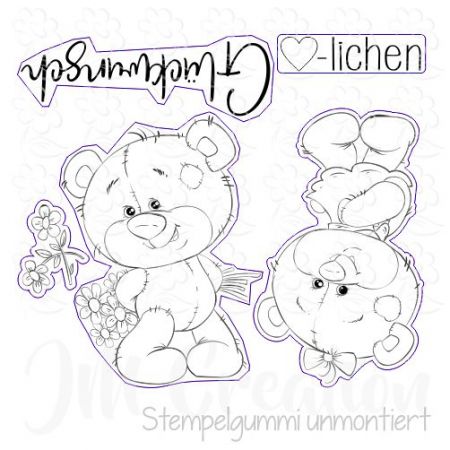 Bärenpaar mit Blumen - Stempelgummi