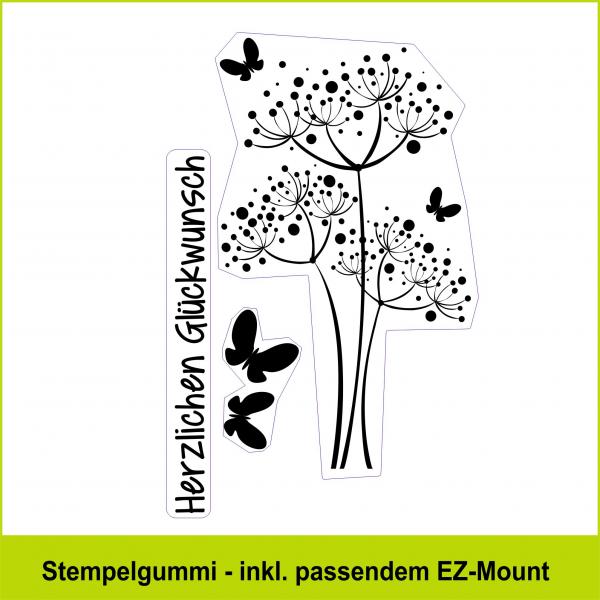 Punkteblüte mit Schmetterlingen - Stempelgummi 7,5x10,5cm