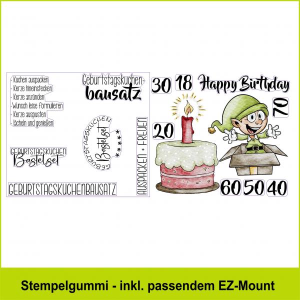 Geburtstagskuchenbausatz - Stempelgummi 20,5x9cm