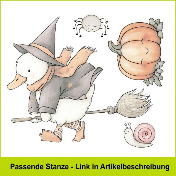 Ente auf Besen - Stempelgummi