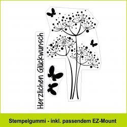 Punkteblüte mit Schmetterlingen - Stempelgummi 7,5x10,5cm