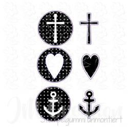 Symbole Kreuz, Herz, Anker  - Stempelgummi